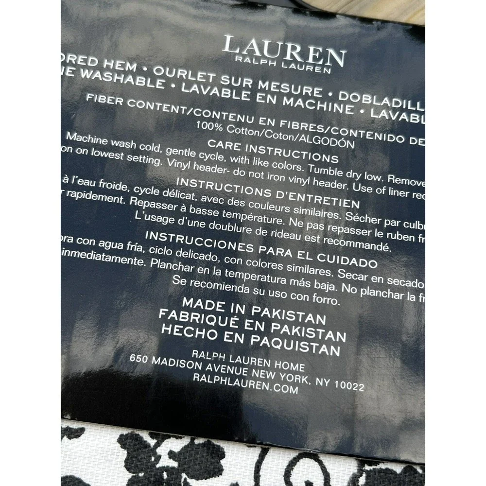 RALPH LAUREN Black Medallion Flower SHOWER CURTAIN 100% Cotton Fabric New